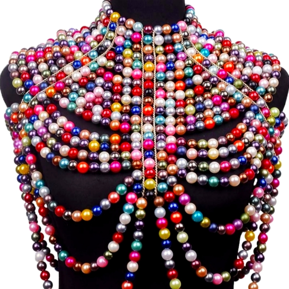 Colorful Pearl Collar/Epaulette necklace